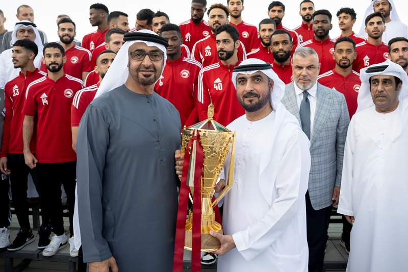  His Highness Sheikh Mohamed receives delegation from Sharjah Football Club, winners of UAE President’s Cup