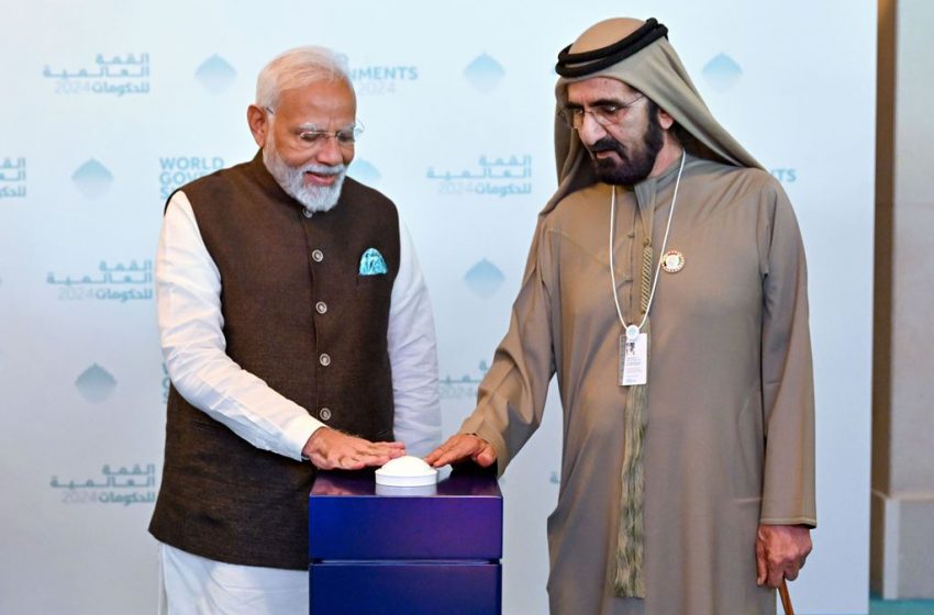  Mohammed bin Rashid, Indian Prime Minister lay foundation stone for market for Indian manufacturers, traders in Dubai